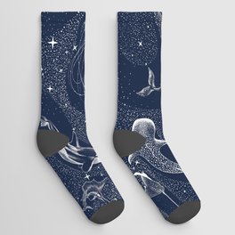 Cosmic Ocean Socks | Pattern, Blue, Painting, Shark, Sealife, Fish, Nature, Sea, Squid, Greenturle 