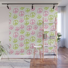 Hand-drawn Peace Symbol Pattern \\ Pink & Green Color Combo Wall Mural
