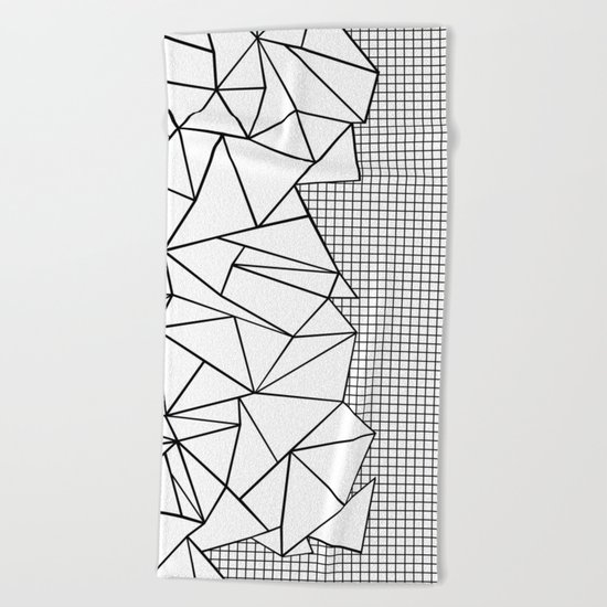 Abstraction Outline Grid on Side White Beach Towel