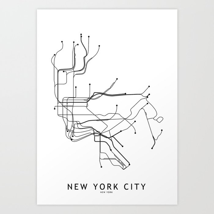 New York Subway Map Art New York City White Subway Map Art Print by multiplicity | Society6