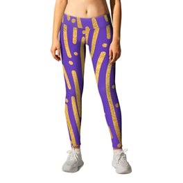Deep Purple Gold colored abstract lines pattern Leggings