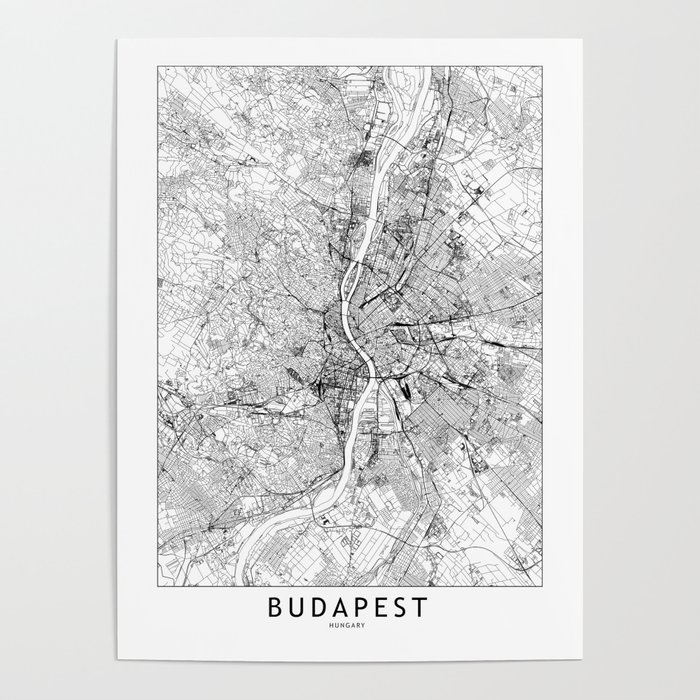 Budapest White Map Poster