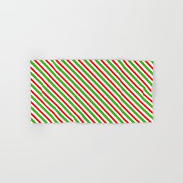 [ Thumbnail: Red, White, and Green Colored Lines Pattern Hand & Bath Towel ]