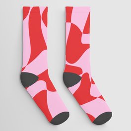 Wavy Warped Red & Pink Checkerboard Socks