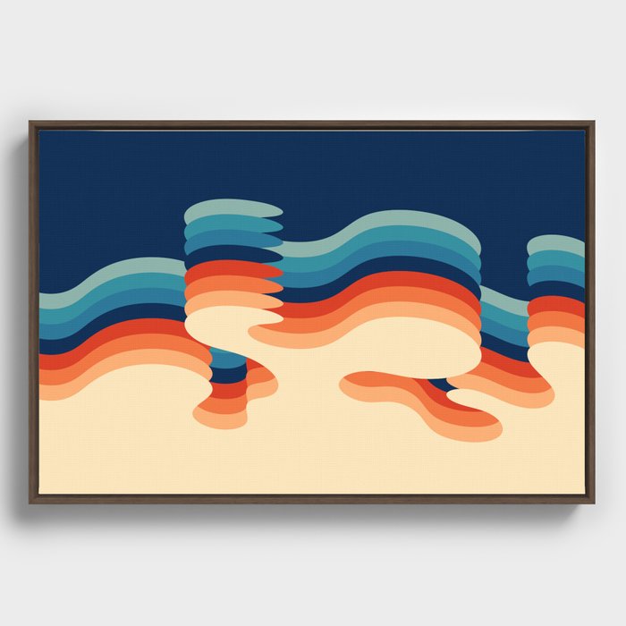 Soft Rippling Waves Colorful Minimalist Abstract Nature Art In Retro 70s & 80s Color Palette Framed Canvas