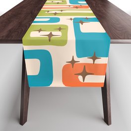 Retro Mid Century Modern Abstract Pattern 921 Googie Orange Chartreuse Turquoise Table Runner