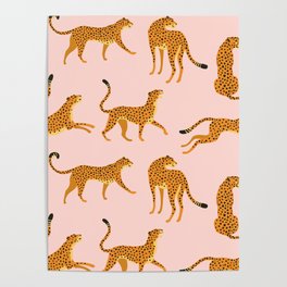 Leopard jaguar pink memphis pattern Poster