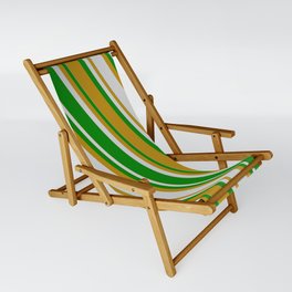 [ Thumbnail: Light Gray, Green & Dark Goldenrod Colored Lines Pattern Sling Chair ]