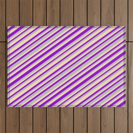 [ Thumbnail: Dark Violet, Grey, and Beige Colored Striped Pattern Outdoor Rug ]