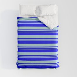 [ Thumbnail: Blue and Powder Blue Colored Stripes/Lines Pattern Duvet Cover ]