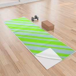 [ Thumbnail: Powder Blue & Chartreuse Colored Lined/Striped Pattern Yoga Towel ]