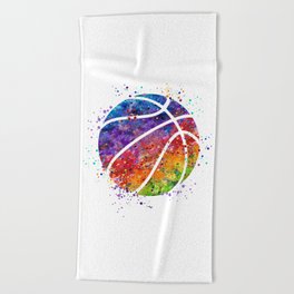 Basketball Ball Colorful Watercolor Sports Art Beach Towel