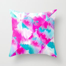 Diamond cube tie dye abstract geometric batik pattern. Colorful beach boho patchwork quilt wash Throw Pillow