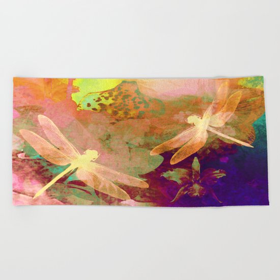 Dragonflies and Orchids QW Beach Towel