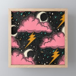 Stormy Night - black & pink Framed Mini Art Print
