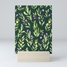 Scattered Olive Branches on Dark Green Mini Art Print