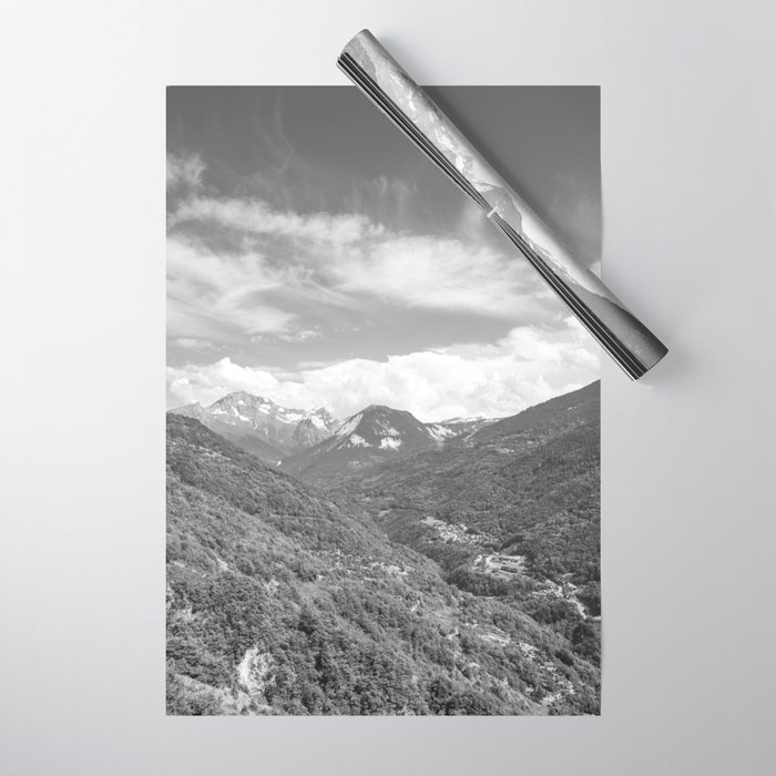 Mountains in the French alps art print- black and white landscape and travel photography Wrapping Paper