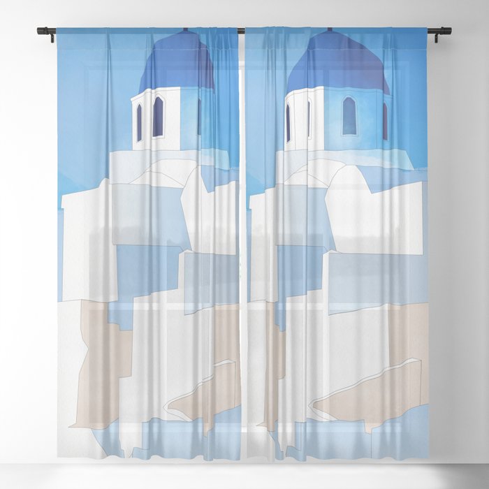 santorini greece Sheer Curtain
