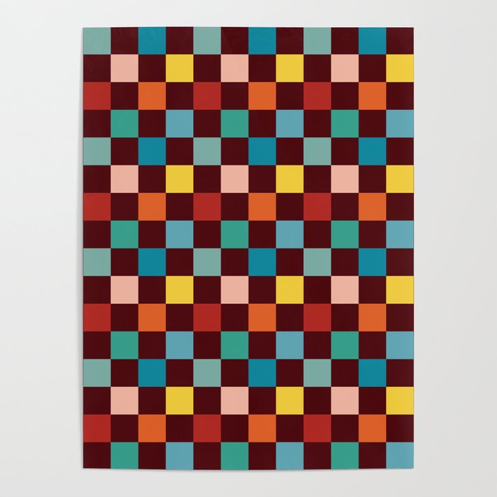 Checkerboard Checkered Checked Check Chessboard Pattern in Polychrome Multicolor Color Poster