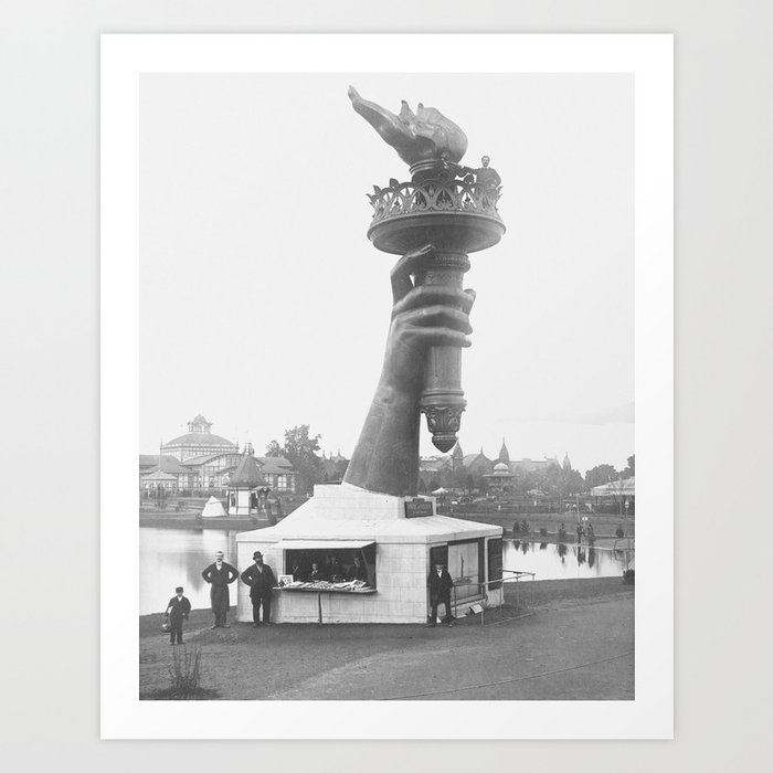 Statue Of Liberty, 1876, right arm with torch on display Liberty Island black and white photograph Art Print