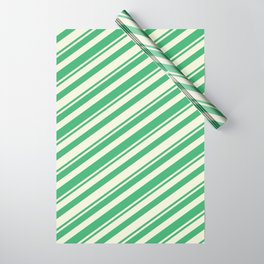 [ Thumbnail: Sea Green & Beige Colored Lines Pattern Wrapping Paper ]