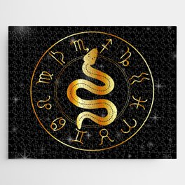 Zodiac symbols astrology signs with mystic serpentine in gold Jigsaw Puzzle
