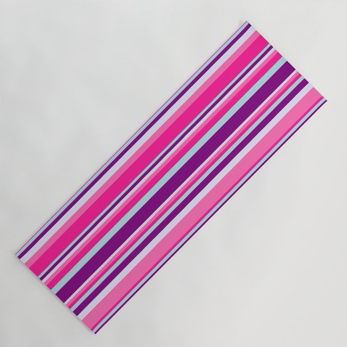 Colorful Hot Pink, Deep Pink, Powder Blue, Purple, and Lavender Colored Lined Pattern Yoga Mat