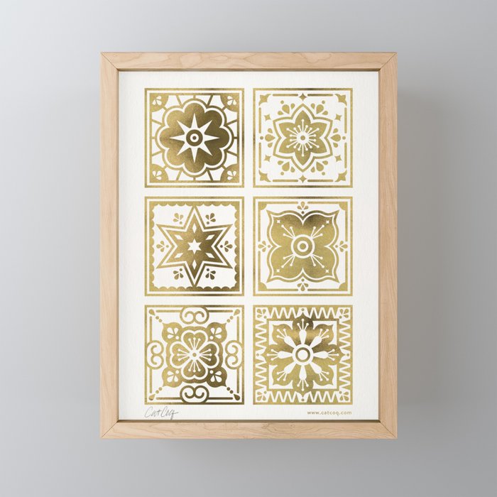 Talavera Mexican Tile – Gold Palette Framed Mini Art Print