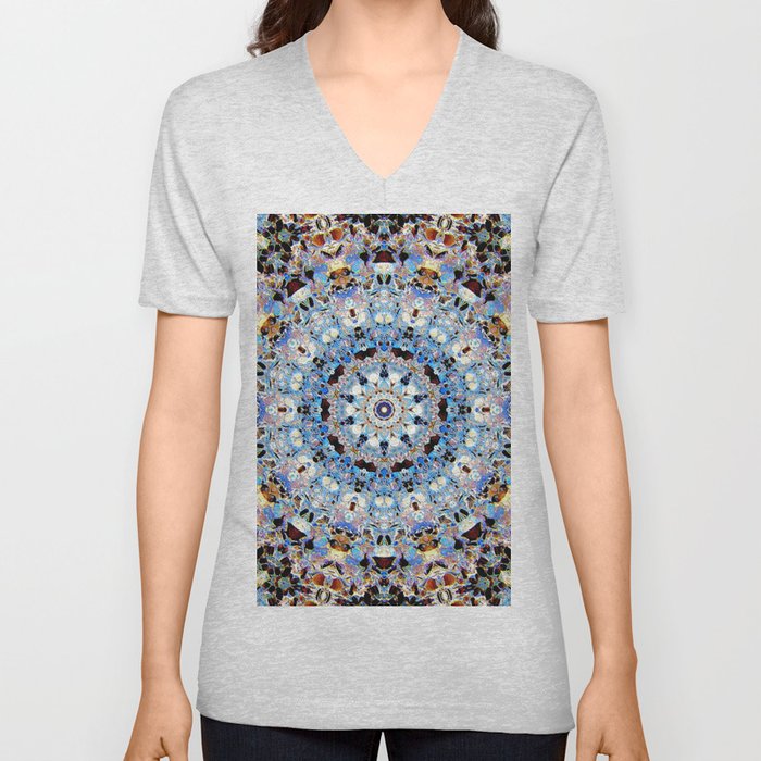Blue Brown Folklore Texture Mandala Unisex V Neck By Costa