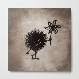 Evil Bug Gives Flower Metal Print | Funny, Character, Dark, Grin, Texture, Cartoon, Gothic, Illustration, Evilbug, Grinning 