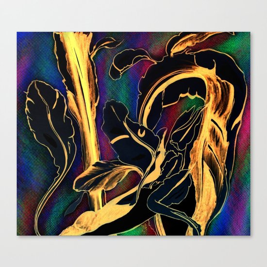 Blue Succulent Colorful Night, Black and Gold Rainbows Canvas Print