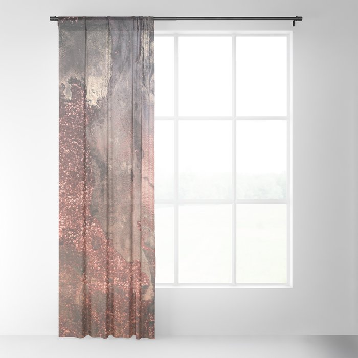 Copper Glitter Stone and Ink Abstract Gem Glamour Marble Sheer Curtain
