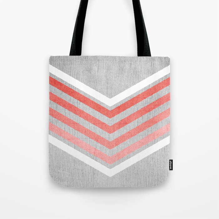Coral Gradient Chevron on Silver Grey Wood Tote Bag