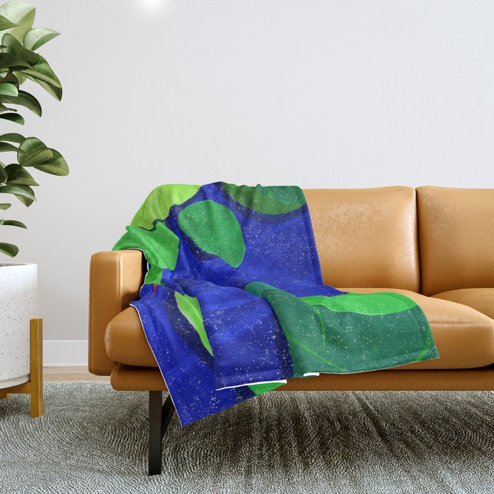 Abstract lake water surface with green leaves Throw Blanket