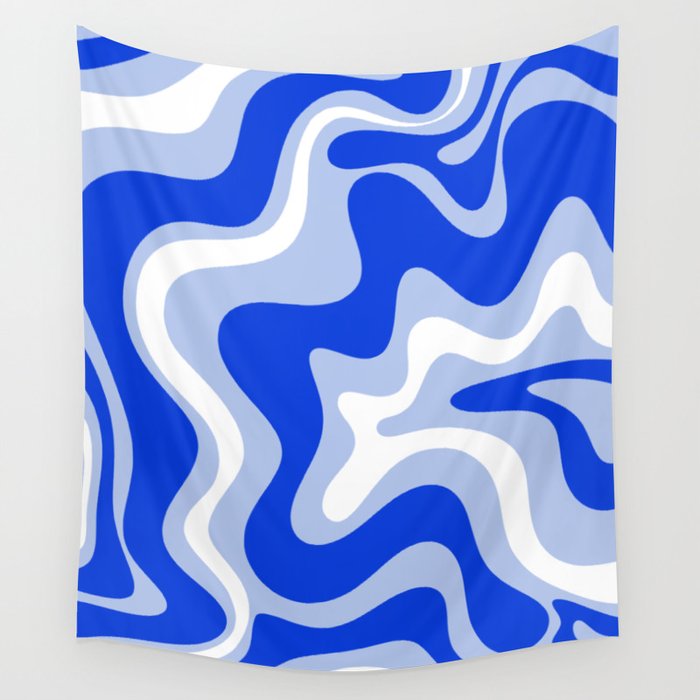 Retro Liquid Swirl Abstract Pattern Royal Blue, Light Blue, and White  Wall Tapestry