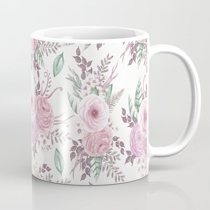 Elegant pink lavender green burgundy watercolor flowers Coffee Mug