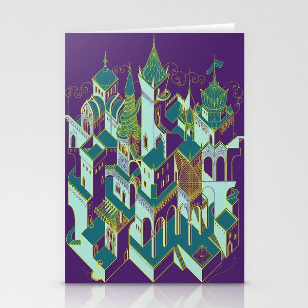 Babel architecture - night view green Stationery Cards