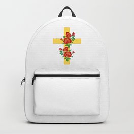 Yellow christian cross and red roses Backpack