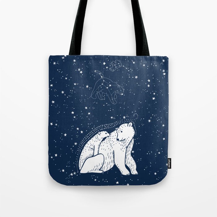 Polar Bear and Constellation Arctic Night Sky Stars Tote Bag