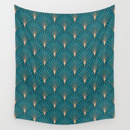 Vintage Art Deco Floral Copper & Teal Wall Tapestry