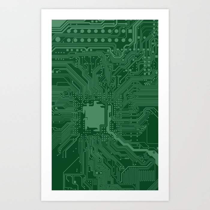 Green Geek Motherboard Circuit Pattern Art Print