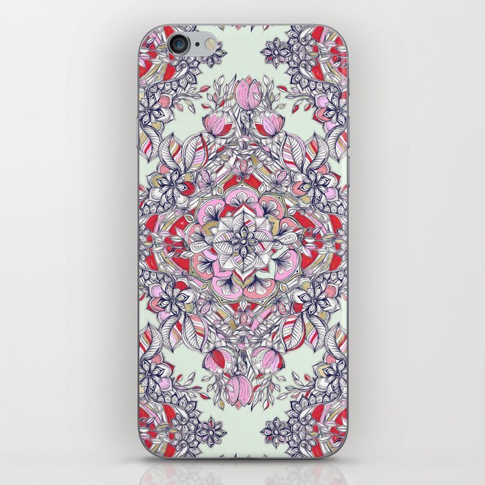 Floral Diamond Doodle in Red and Pink iPhone Skin