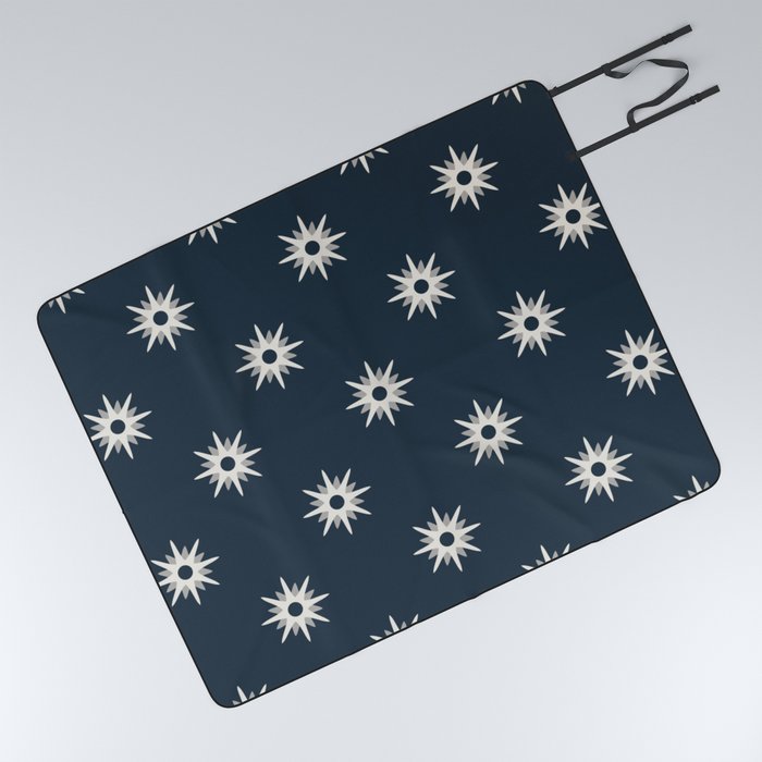 Navy atomic mid century white stars pattern Picnic Blanket