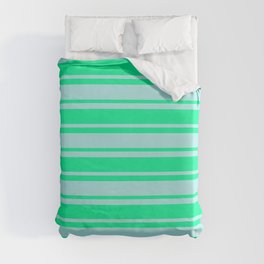 [ Thumbnail: Green and Turquoise Colored Lines Pattern Duvet Cover ]