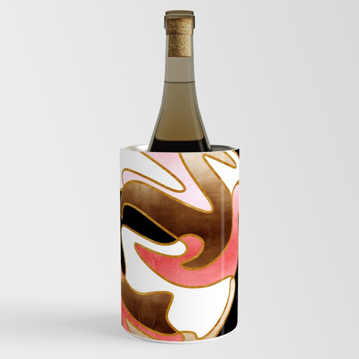 MCM Abstract Watercolor Waves // Gold, Blush Pink, Brown, Black, White Wine Chiller