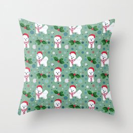Bichon Frise dog Christmas pattern Throw Pillow