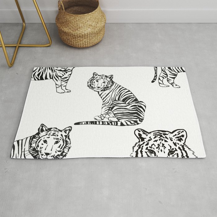 Tigers Print Black and White - Animals - Patterns Rug