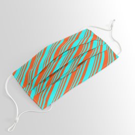 [ Thumbnail: Red & Cyan Colored Lined/Striped Pattern Face Mask ]