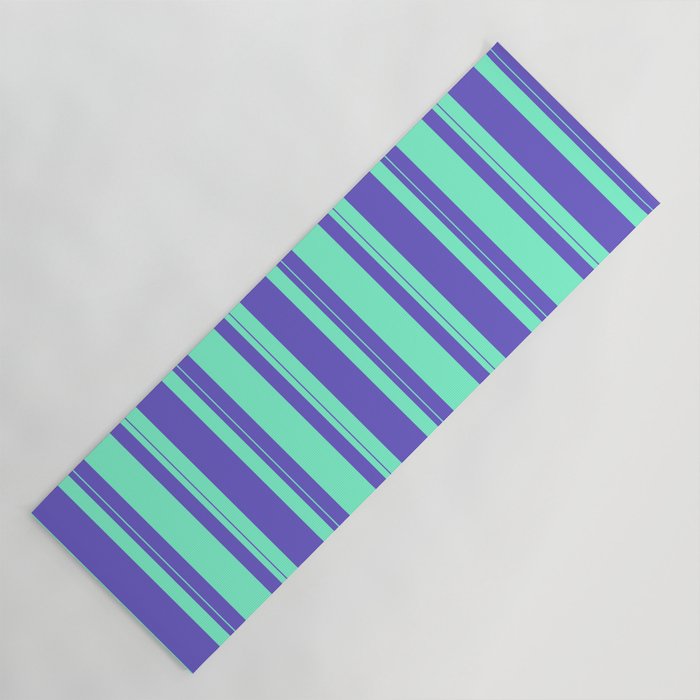 Aquamarine & Slate Blue Colored Lines Pattern Yoga Mat