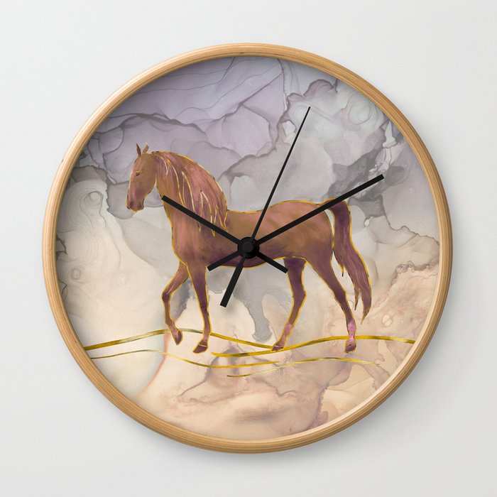Wild Horse Walking in the Hot Desert Wall Clock